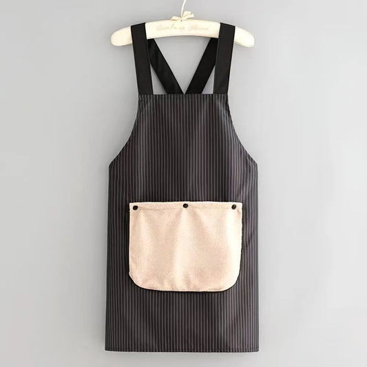 Waterproof Kitchen Apron Sleeveless Anti-fouling Cooking Baking Bibs with Removable Hand Towel Cross Back Restaurant Uniform