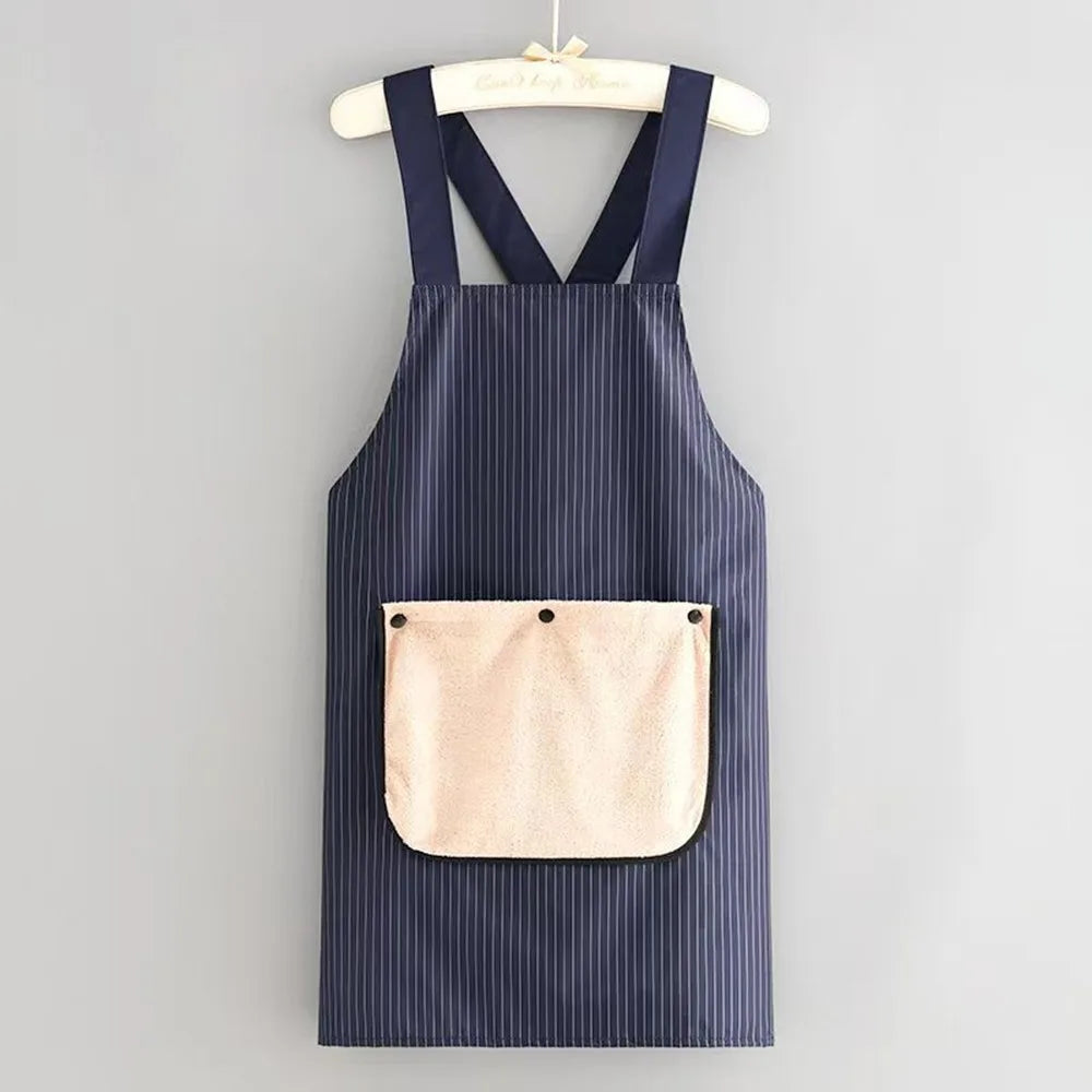 Waterproof Kitchen Apron Sleeveless Anti-fouling Cooking Baking Bibs with Removable Hand Towel Cross Back Restaurant Uniform